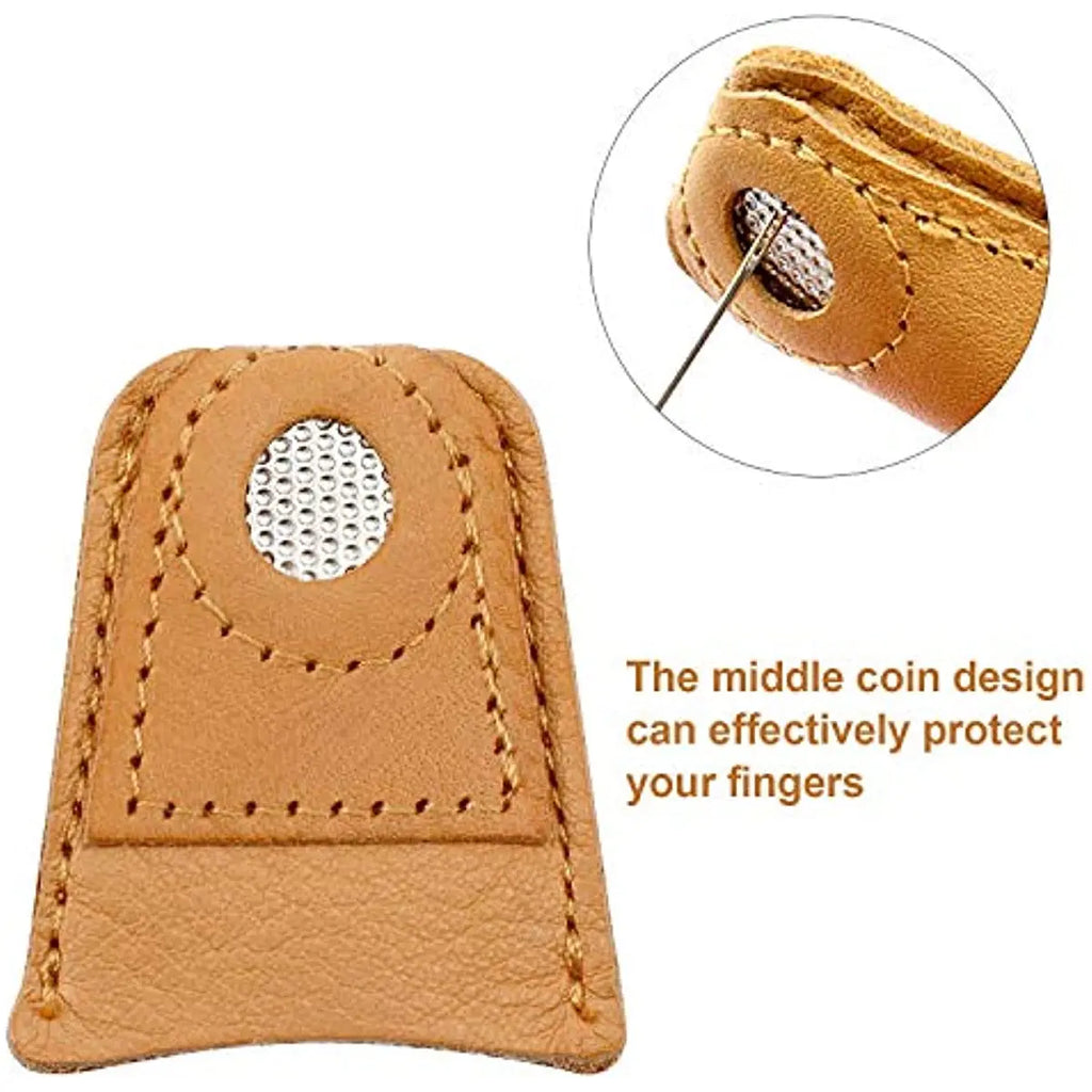 Leather Thimble Finger Protector, Sewing Needle Pad for Hand Quilting & Embroidery Qme