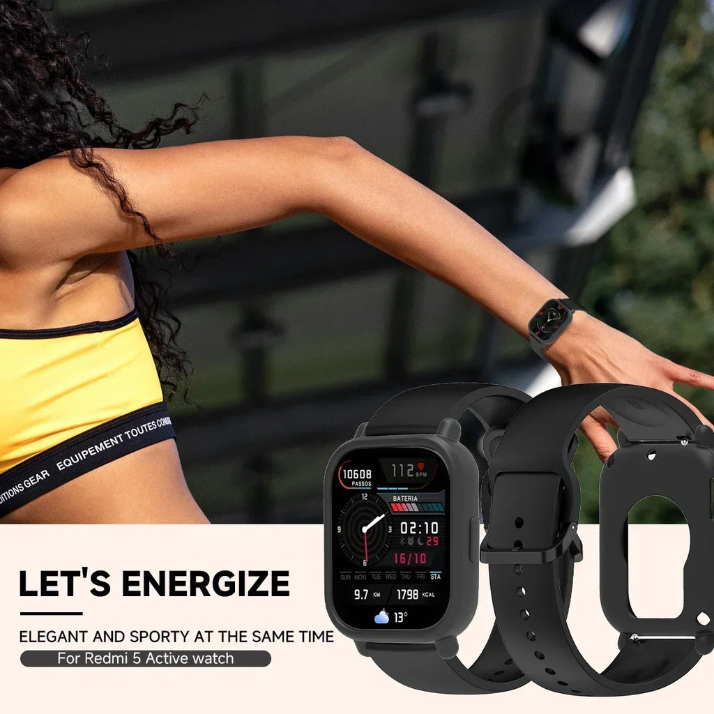 Silicone Case + Strap for Redmi Watch 5 Lite / 5 Active Repacement Bracelet Belt Smart Watchband Protective Shell Cover Qme