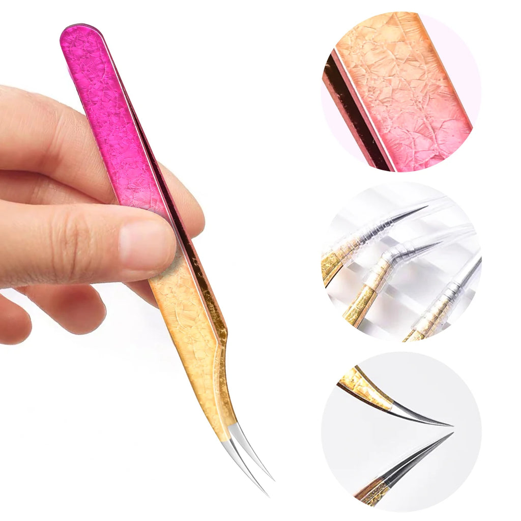 5 Eyelash Tweezers Extension Volume Tool Strap Stainless Steel Sharp Qme