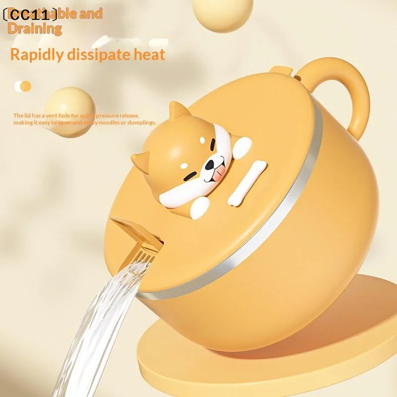 Cute Dog Instant Noodle Bowl Stainless Steel Lid Large Fruit Salad Qme