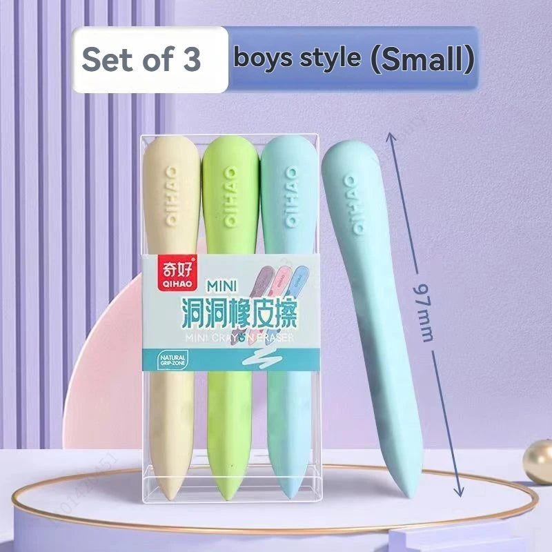 3/6Pcs Hole Eraser Pen No Dust No Crumbs Clean Eraser Cute Portable Eraser for Art Drawing Stationery Supplies Qme 3Pcs -Small-Boy