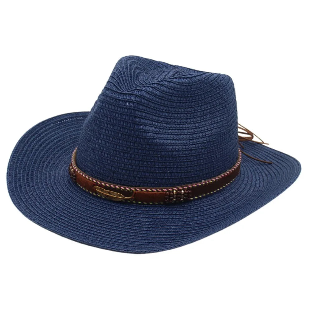 Fashion Summer Western Cowboy Hats Hiking Wide Brim Straw Cowgirl Hat Qme Style 3