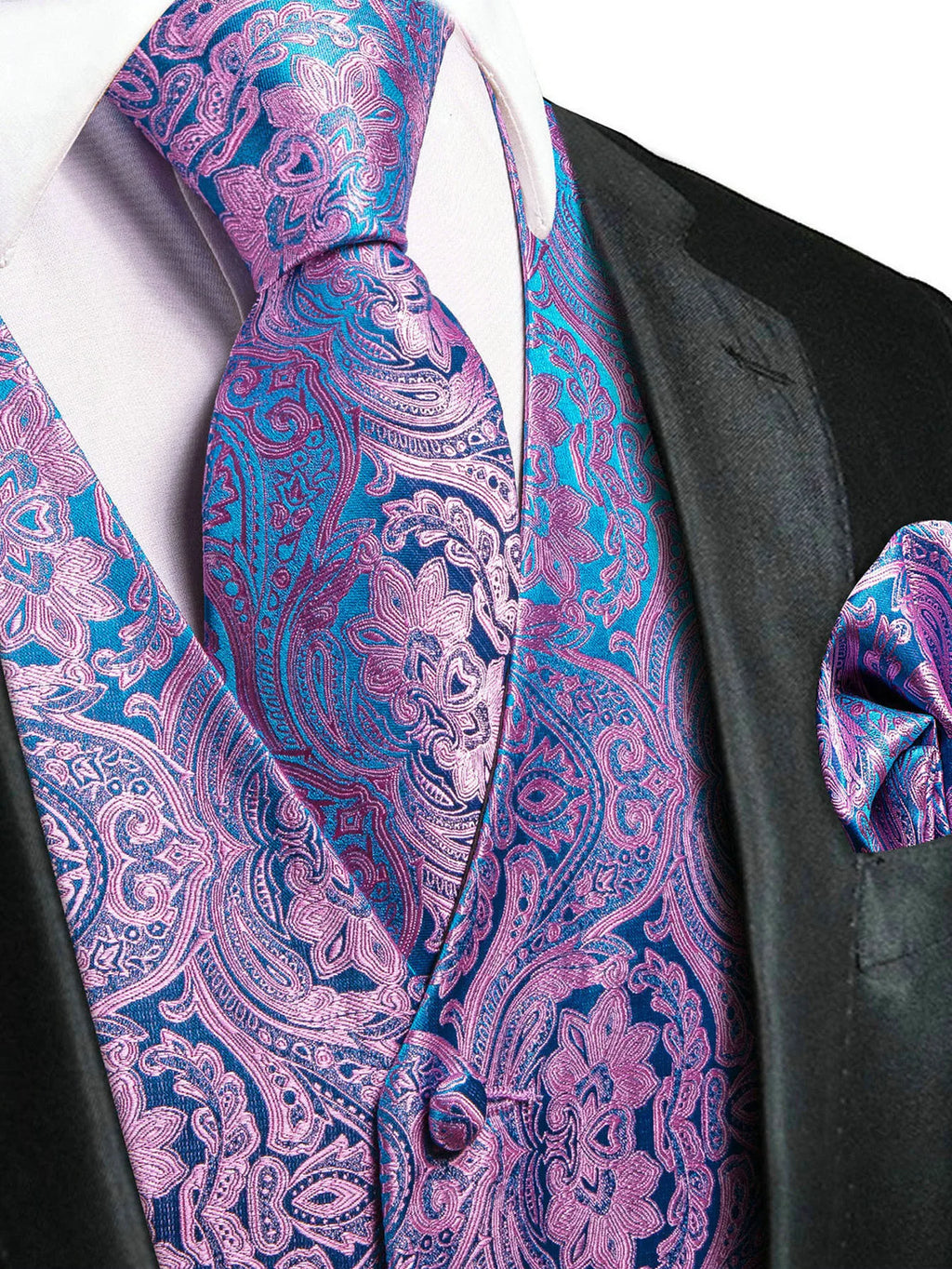 Men's Floral Paisley Suit Vest Tie Formal Waistcoat Necktie Pocket Qme
