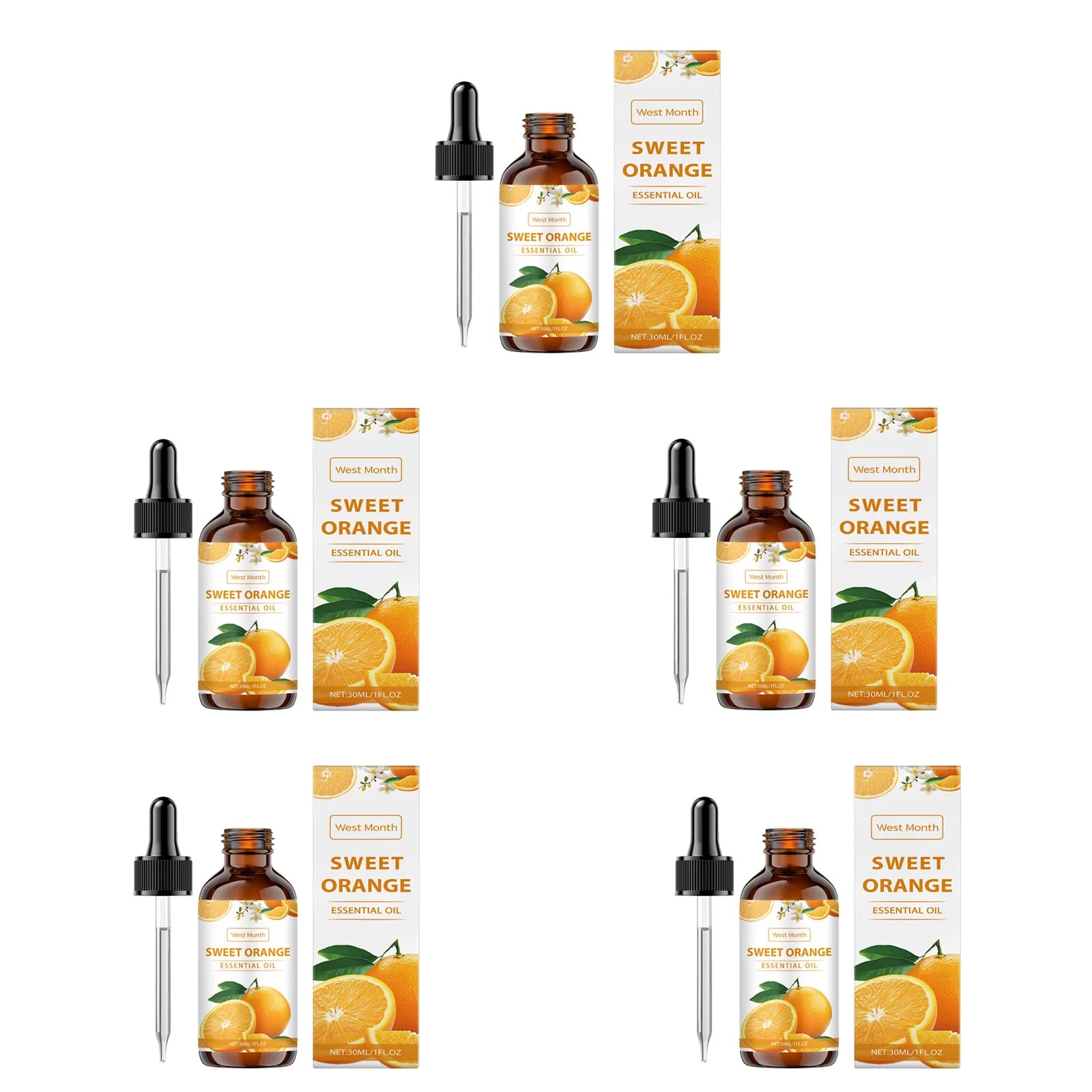 Sweet Orange Essential Oil For Body Massage Hydrating Nourishing Smoothing Skin Care Freshness Long-lasting Fragrance Qme 5Pcs 30ml Sweet Orange