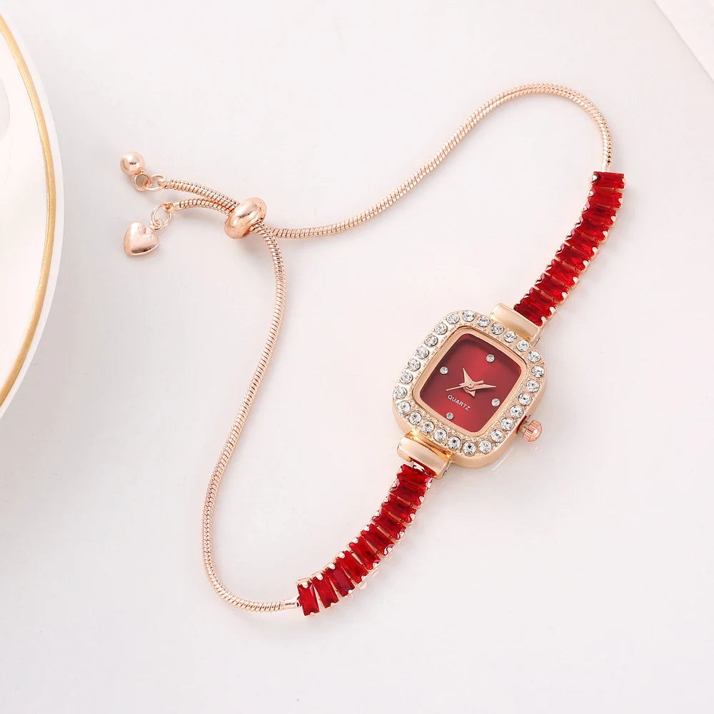 New Fashion Solid Color Zircon Fine Strap with Diamond Set Women's Watch, Free Adjustable Bracelet, Women's Style Qme