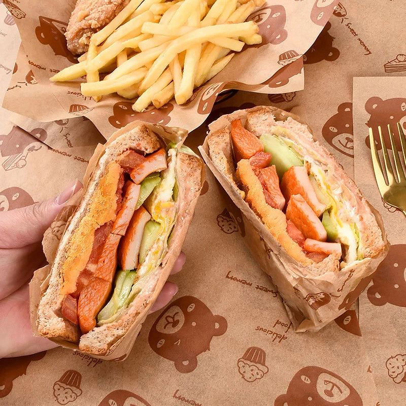 100PC Sandwich Packaging Paper Food Grade Without BisphenolA Oil Resistant Paper Bread Sandwich Fries Oilpaper Baking Tools Qme