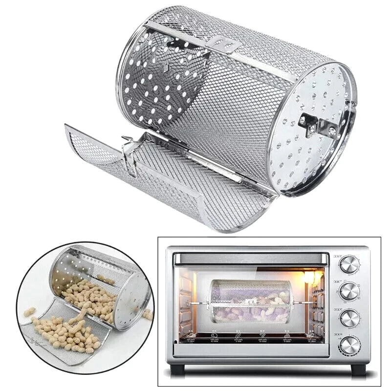 Stainless Steel Grill Rotisserie Oven Kitchen Fry Basket Coffee Bean Qme