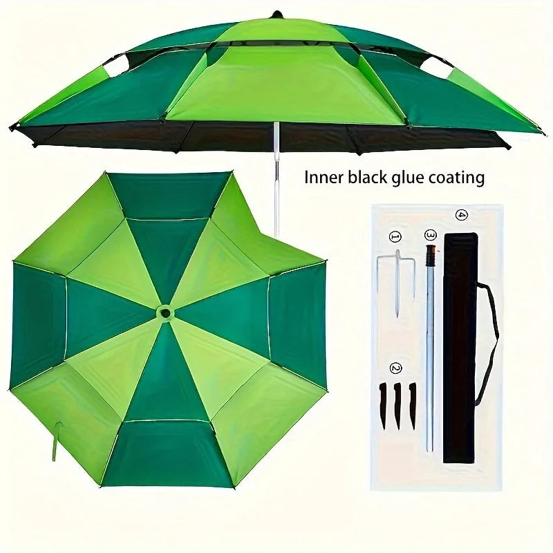 Fishing Umbrella Heavy Duty Wind UV Protection with Tilt & Sun Shade Portable for Picnic Sport Outdoor Garden Patio Black Coated Qme