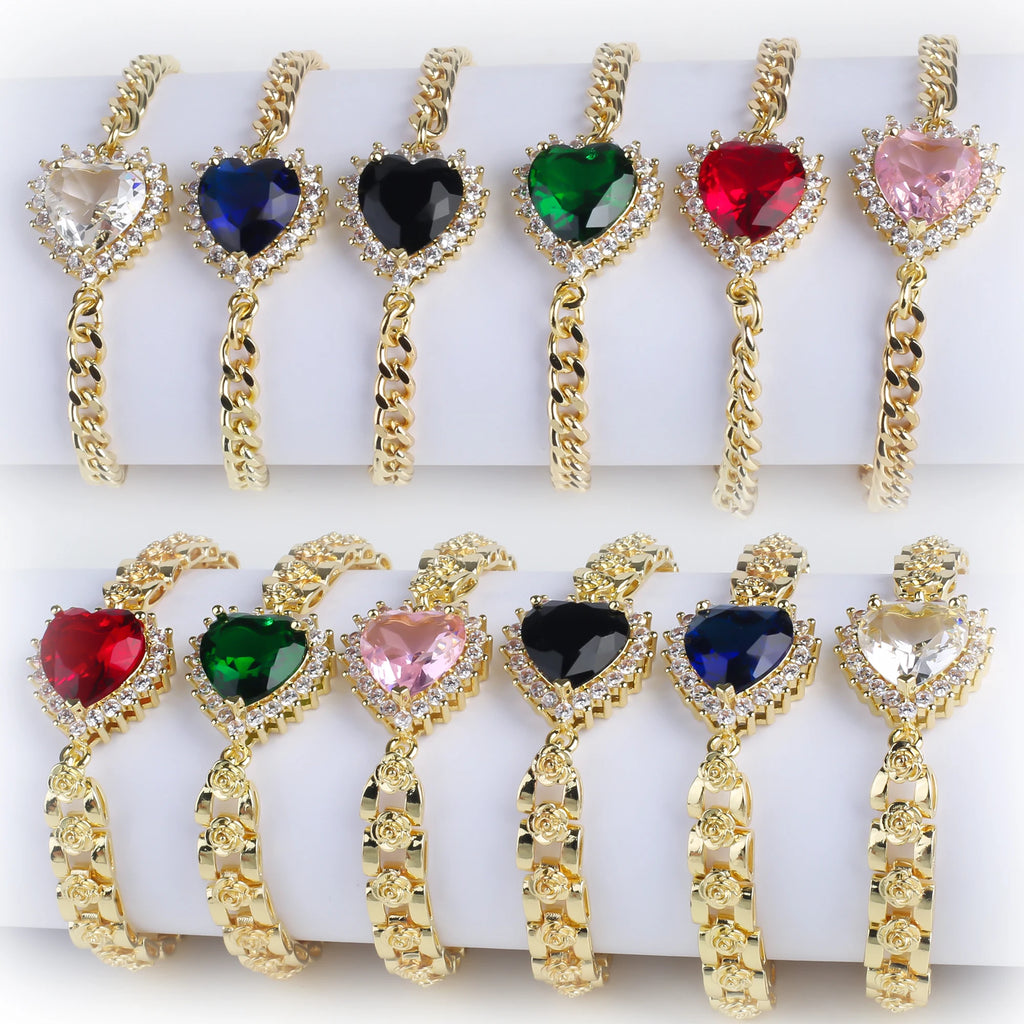 High Quality Copper Inlay Heart Crystal Bracelet Rose Chain Adjustable Bracelet Sweet For Wedding Party Daily Wear Jewelry Gift Qme