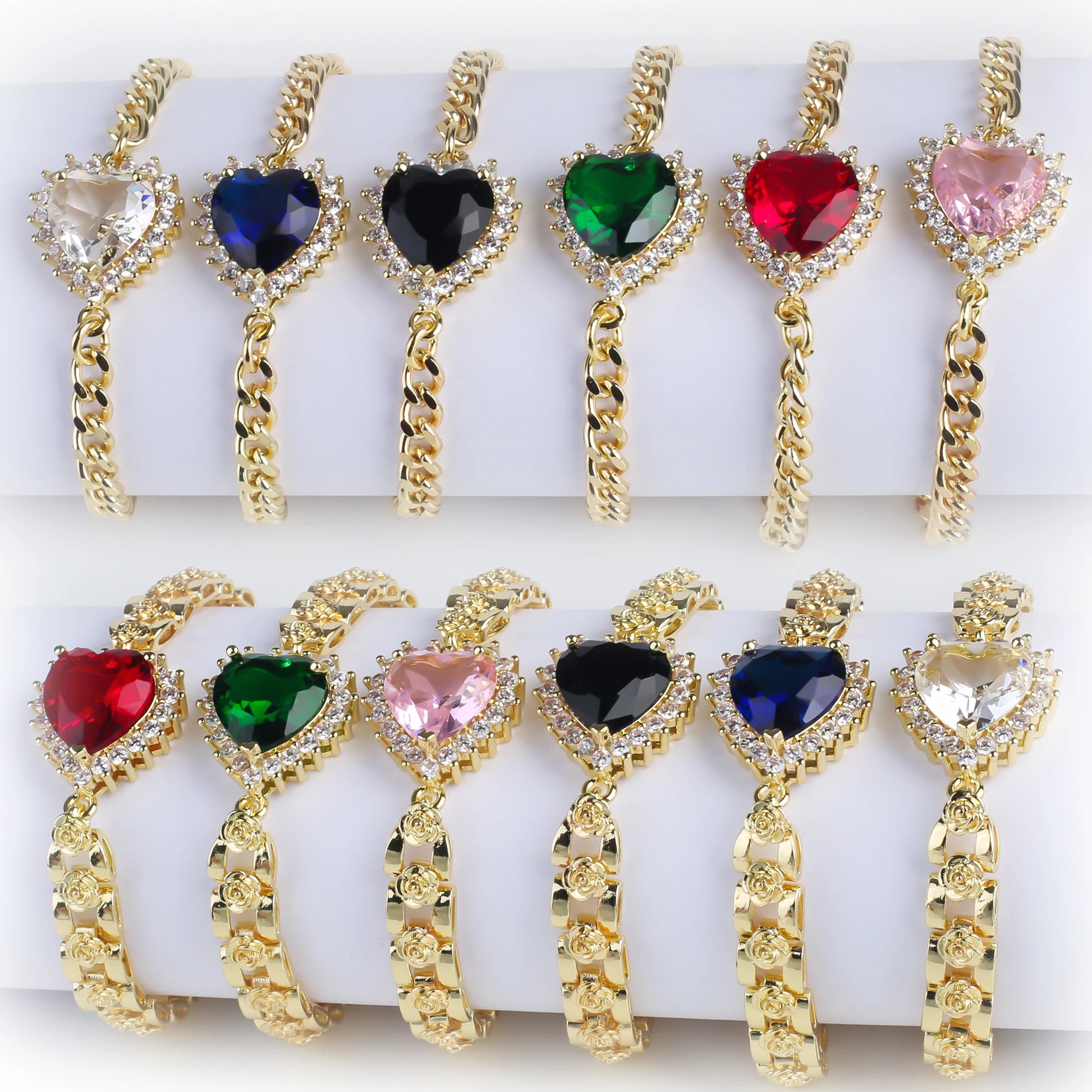 High Quality Copper Inlay Heart Crystal Bracelet Rose Chain Adjustable Bracelet Sweet For Wedding Party Daily Wear Jewelry Gift Qme