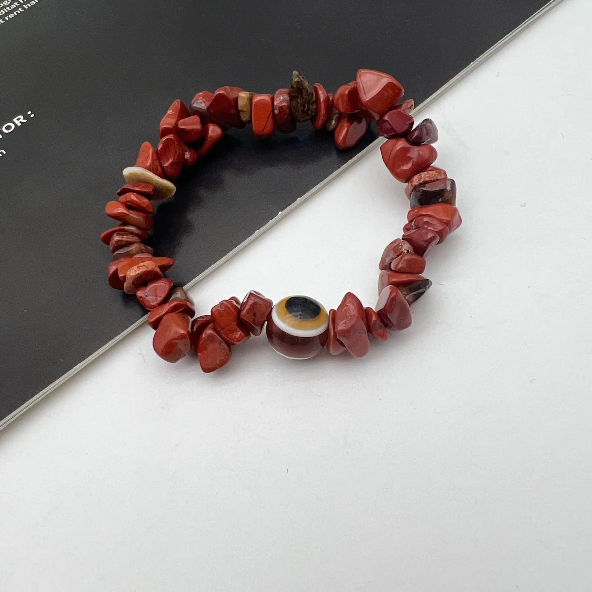 b57 Blue Evil Eye Crystal Bracelet Irregular Natural Stone Beads Chip Jewelry Amethyst Aquamarine Rose Quartz Bangles for Women Qme Reddish brown