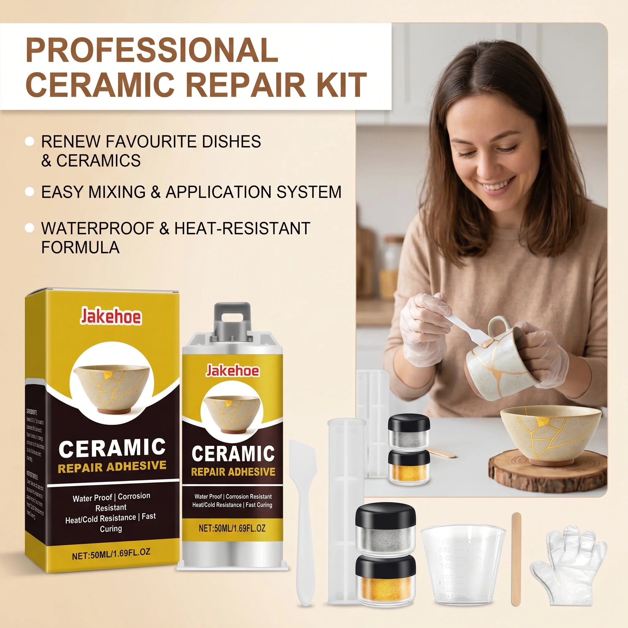 Ceramic Repair Adhesive Kit Repair Ceramic Glass Beautify Cracks Heat & Cold Resistant Fast Curing Waterproof Crack Repair Glue Qme