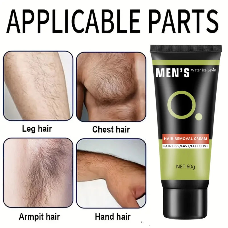 Hair Removal Cream - Gentle and Effective, Suitable for Chest, Arms, Beard, and Underarms, No Need for Rinsing, 60g Qme