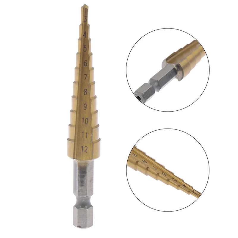 3-12mm Coated Stepped Drill Bits Hex Handle Drill Bit Metal Drilling Power Tool. Qme