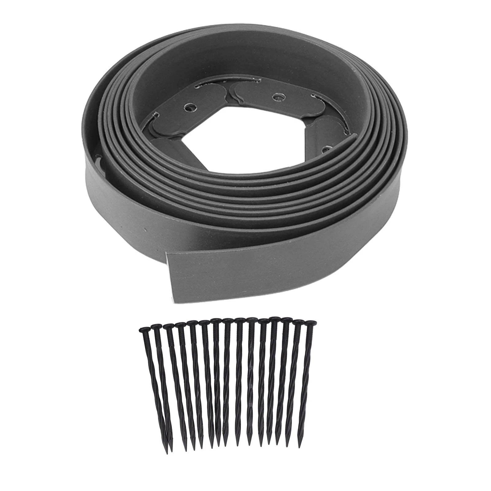 Landscape Edging Kit PE Lawn Edging Border with 15 Spikes Flexible Garden Border for Flower Beds Lawn Landscaping Qme Light Grey