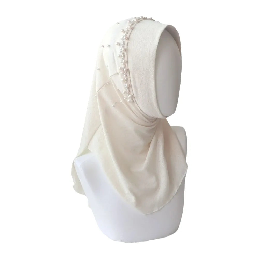 Cute Solid Color Beads Hijab Pull On Style Quick Drying Hijab Scarf Shawls Breathable Sun Protection Headscarf Summer Qme Yellow