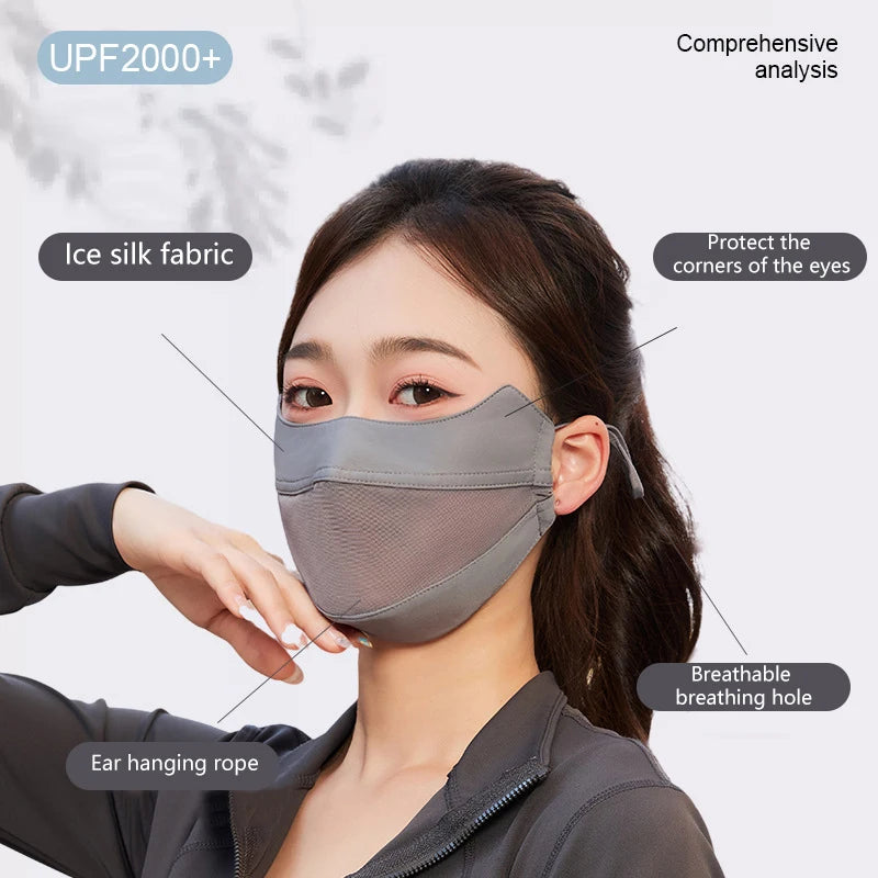 Breathable Ice Silk Sunscreen Face Mask Driving Riding Outdoor Sports Qme
