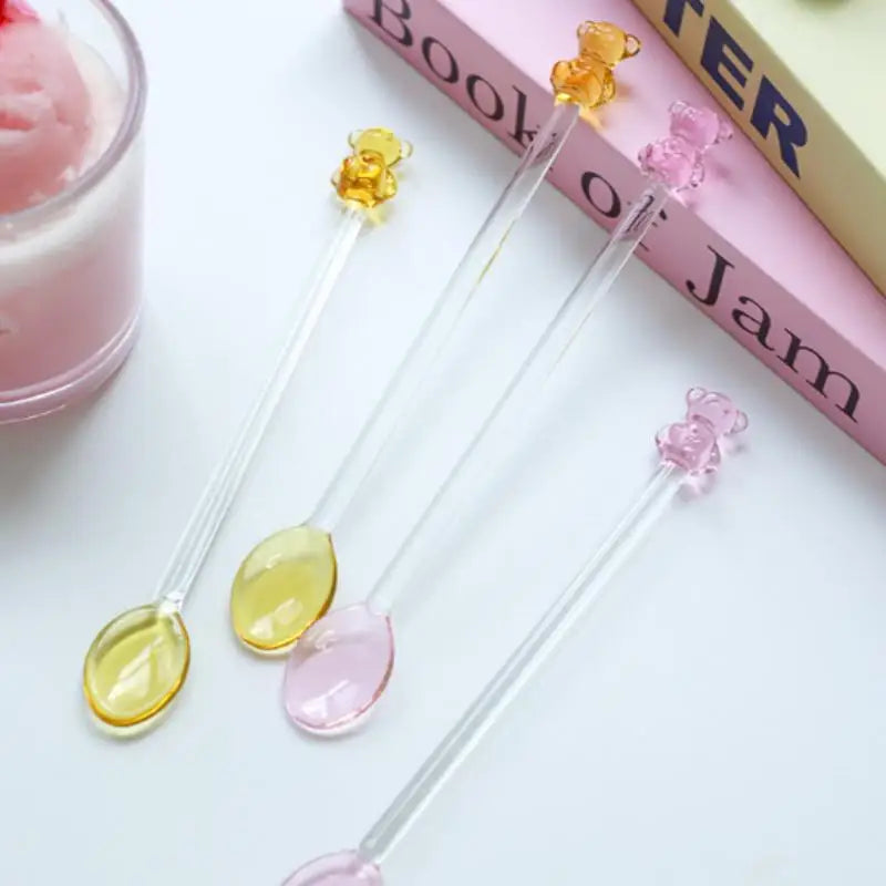 Long Handle Mixing Round Spoon Creative Bear Coffee Kitchen Dessert Qme