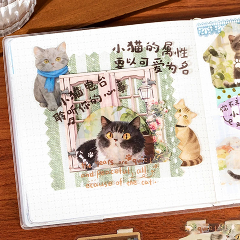 2 Bags Cat Diary Sticker Pack, Journal Scrapbooking Supplies, Cute Healing Aesthetic Multi-Use Stationery Gift Qme