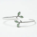 Simple 925 Silver Green Opal Leaf Bangle Minimalist Women Fashion Versatile Opening Adjustable Bracelet Jewelry Gift Wholesale Qme green