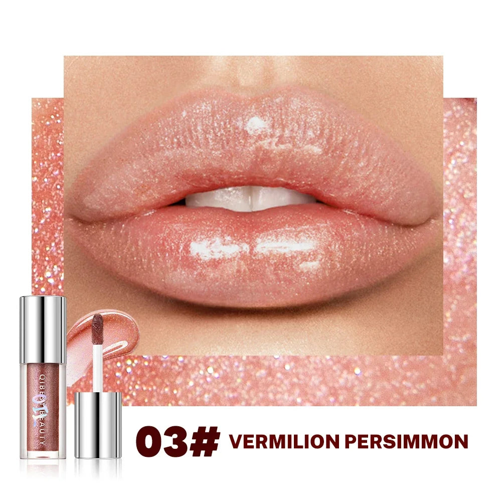 Qibest 8 Colors Moisturizing Diamond Shimmer Glitter Lip Gloss Makeup Sparkling Glitter Liquid Lipstick Pearl Lipgloss Tint Qme 03