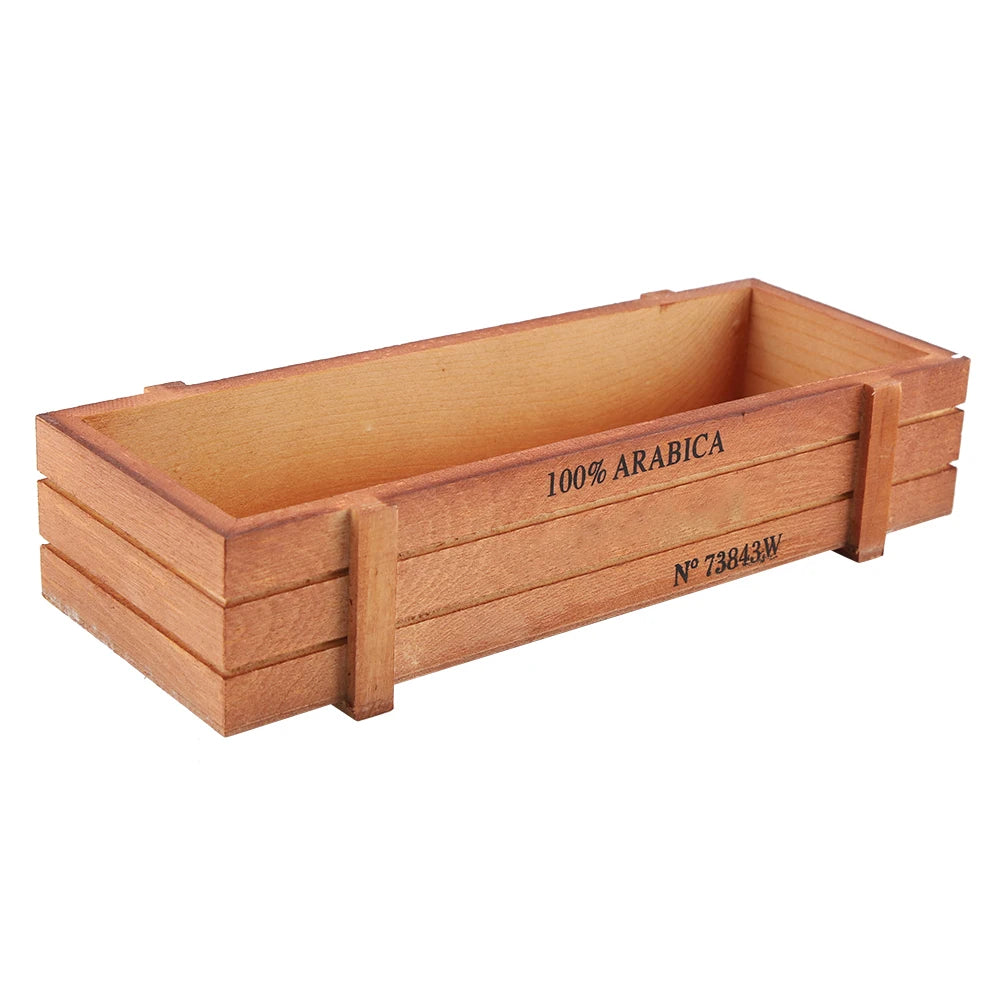 Vintage Wood Flower Planter Box Rectangle Succulent Pot Desktop Storage Tray Rustic Wooden Plant Holder Home Decor Qme Default Title