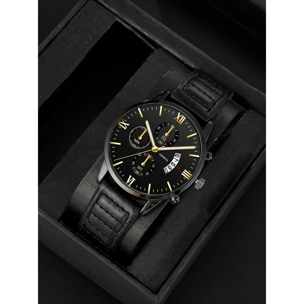 Conjunto de caixas de presente de couro versátil masculino, elegante e versátil, óculos bonitos, cinto, chaveiro,carteira casual Qme
