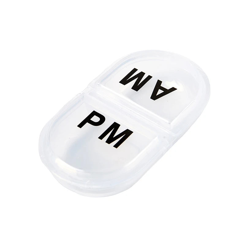 2 Grids Waterproof Pill Organizer Portable Oval Box Container Daily Qme Transparent