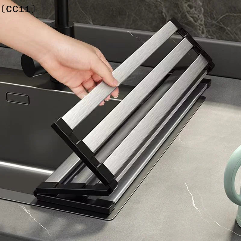 Stainless Steel Kitchen Sink Drain Rack Foldable Dish Drainer Bowl Qme