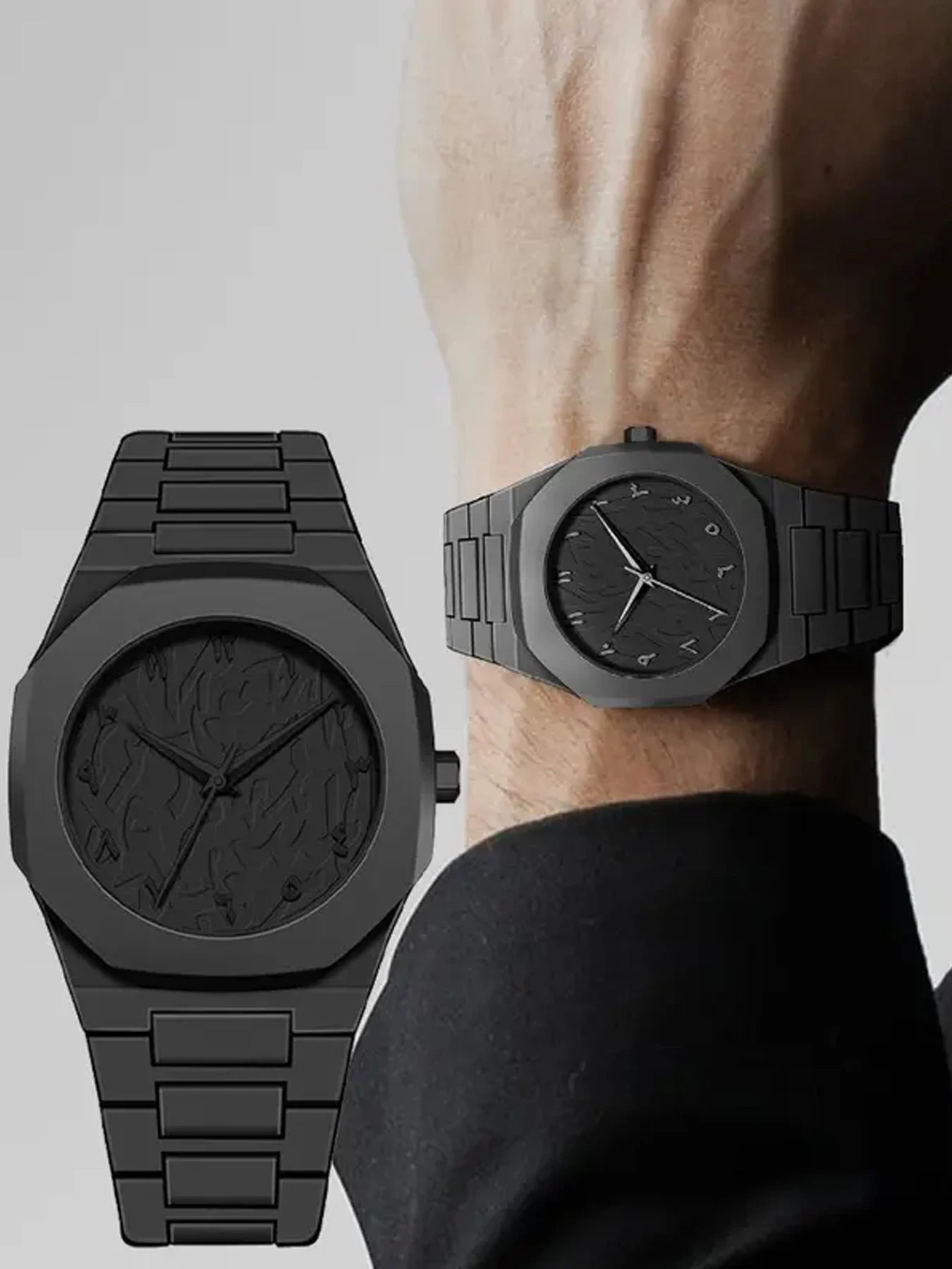 Men's watch plastic watch Arabic high-end quartz watch set Qme