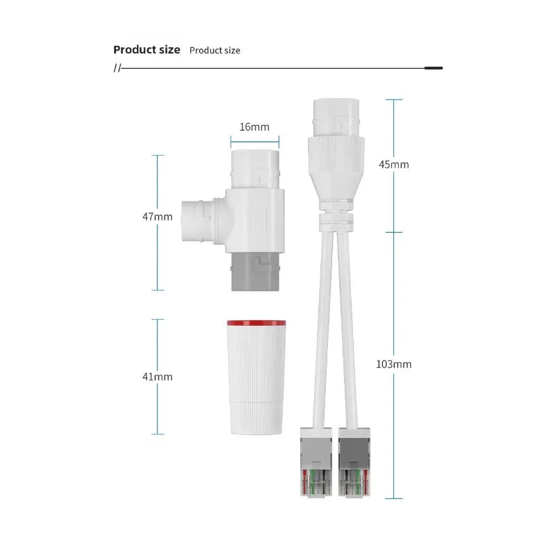 2PCS Network Expansion Cable Waterproof POE Splitter 1 to 2 Devices Simultaneous Connection Qme
