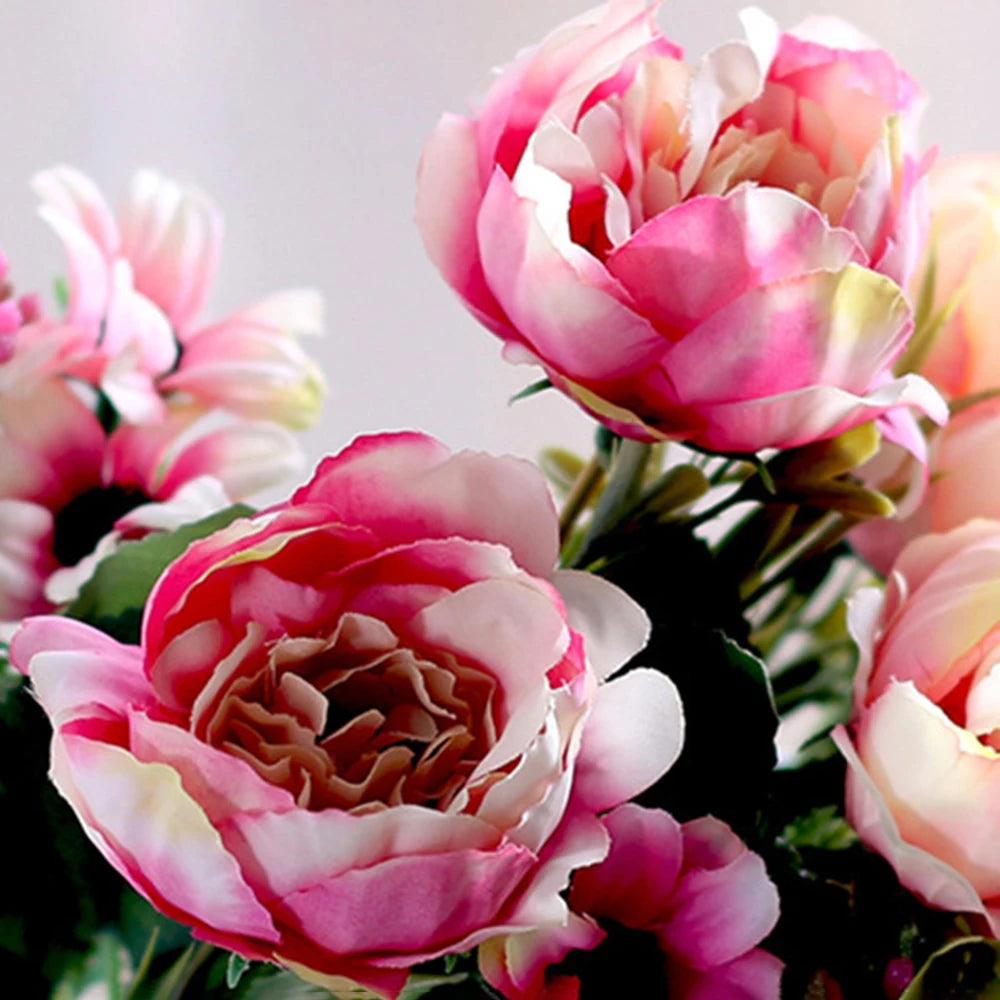 Peony Flowers Silk Artificial Bouquet Babybreaths Accessories Fake Daisy Flowers Wedding Home Decor Room Decoration Party Qme