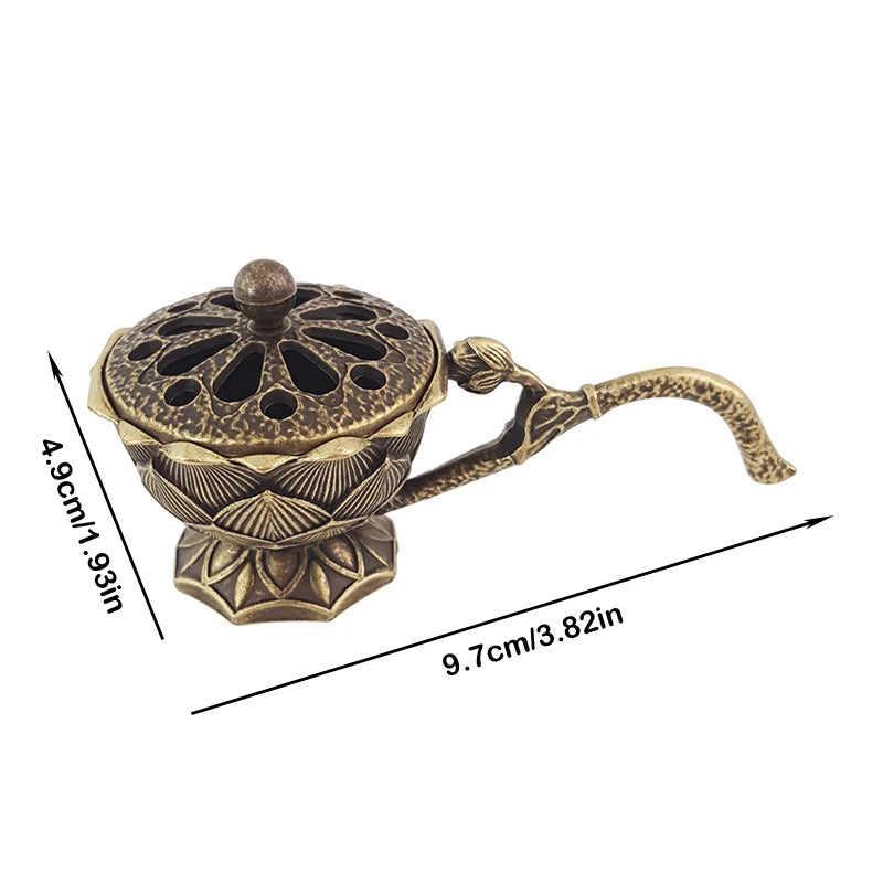 Meditation Home Decor Ancient Alloy Incense Burner Metal Lotus Bowl Qme