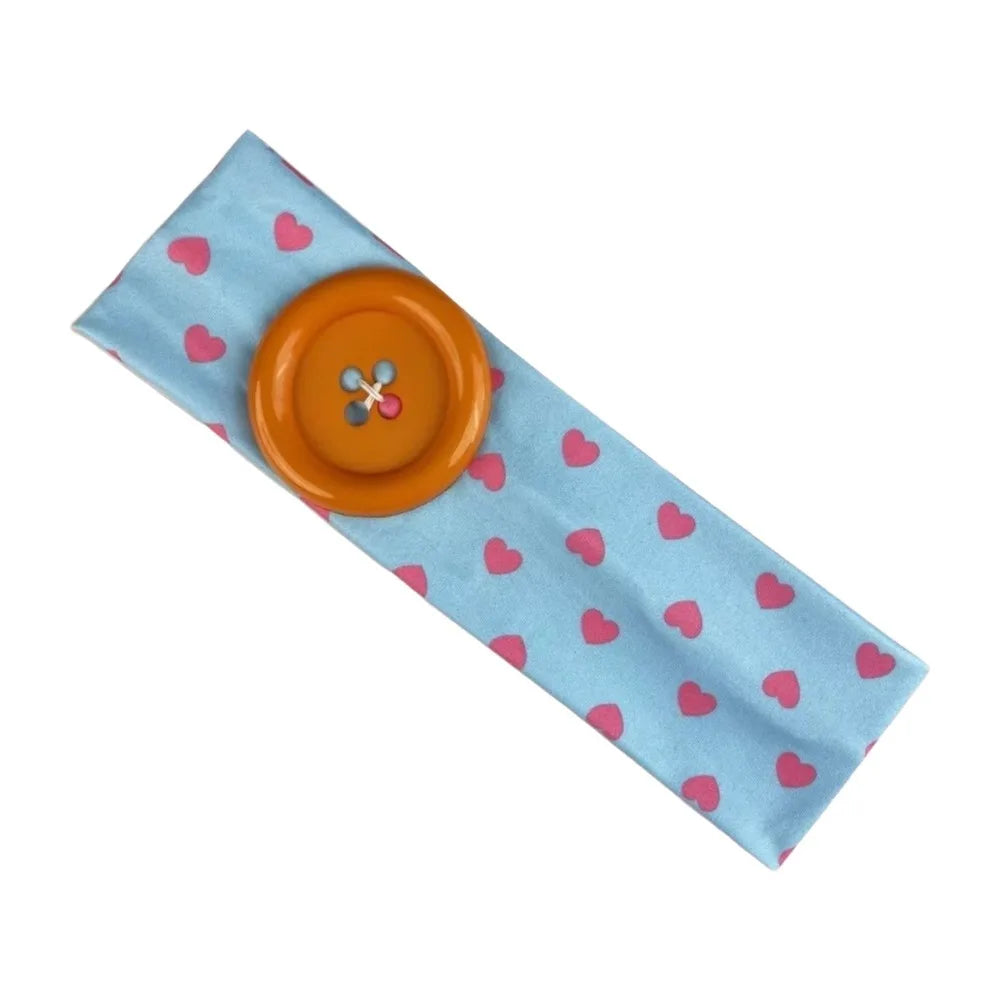 Love Heart Polka Dot Button Headband Elastic Adjustable Yoga Hair Qme Blue
