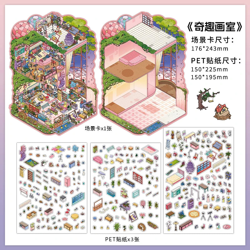 4sheets/bag House Corner Miniature Diorama Stickers Stress Relief for DIY Craft Birthday Gifts Teaching Rewards Qme 2