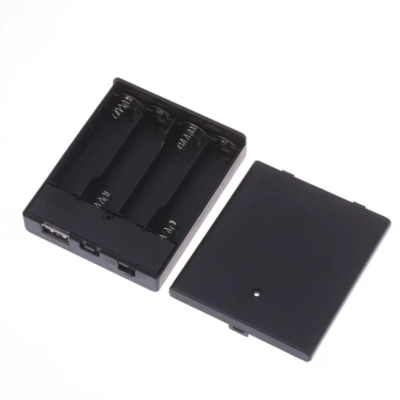 USB Power Supply Battery Box Mini 4AA Holder Storage Case LED Strip Qme Black