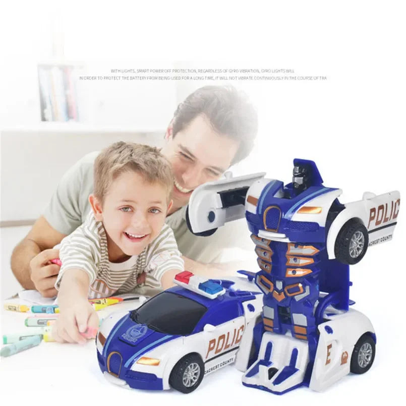 One-key Automatic Transform Robot Car Model Toy for Boys Children Plastic Funny Action Figures Deformation Vehicles Car Kid Qme