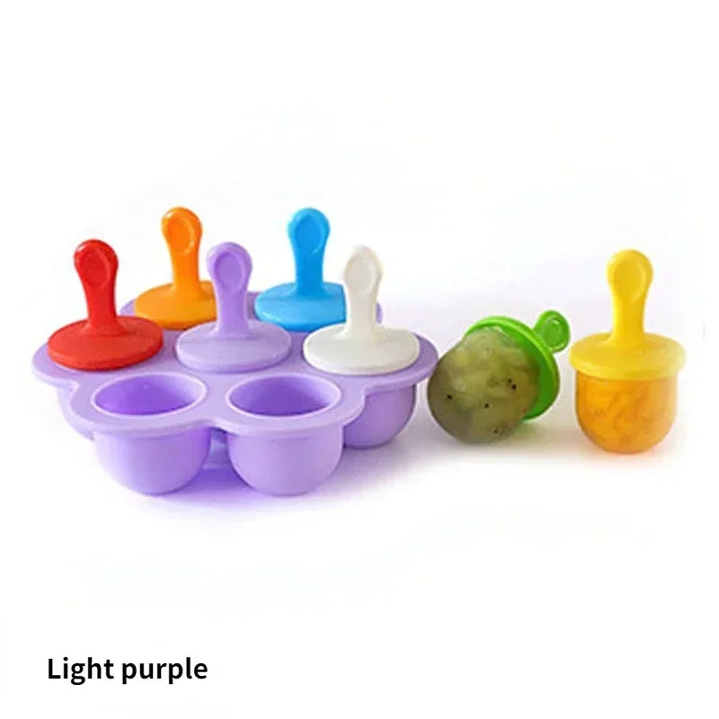 7 Holes Silicone Ice Cream Mould Popsicle Mold Baby Food Storage Box with Lid Fruit Milkshake Manufacturer Home Kitchen Tools Qme Purple