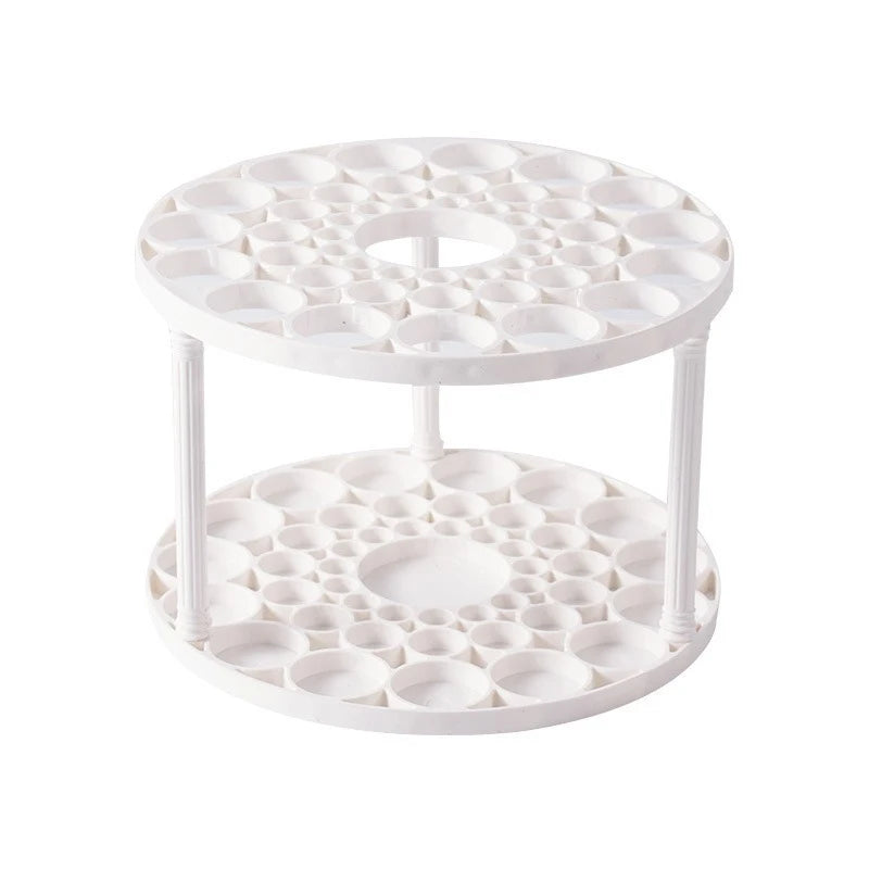 360° Rotating Brush Holder - White Plastic Organizer with Glaze Finish, Space-Saving Design for Art Brushes, Pens, Makeup Tools Qme White