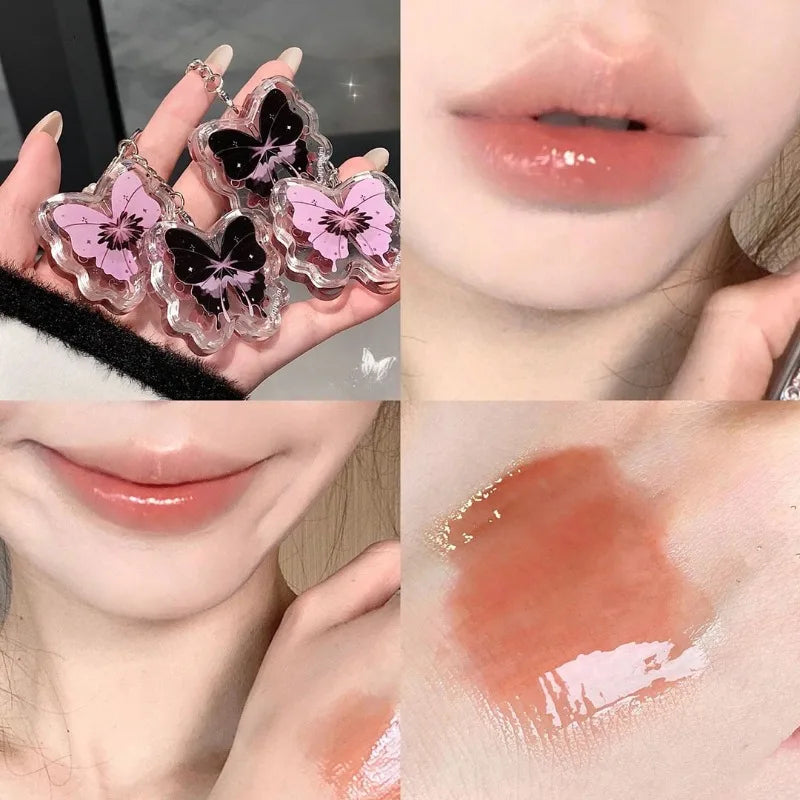 Watermelon Juice Solid Lip Gloss Butterflies-shape Water Gloss Lipstick Lasting Hydrating Lip Tint Waterproof Lip Gloss Makeup Qme