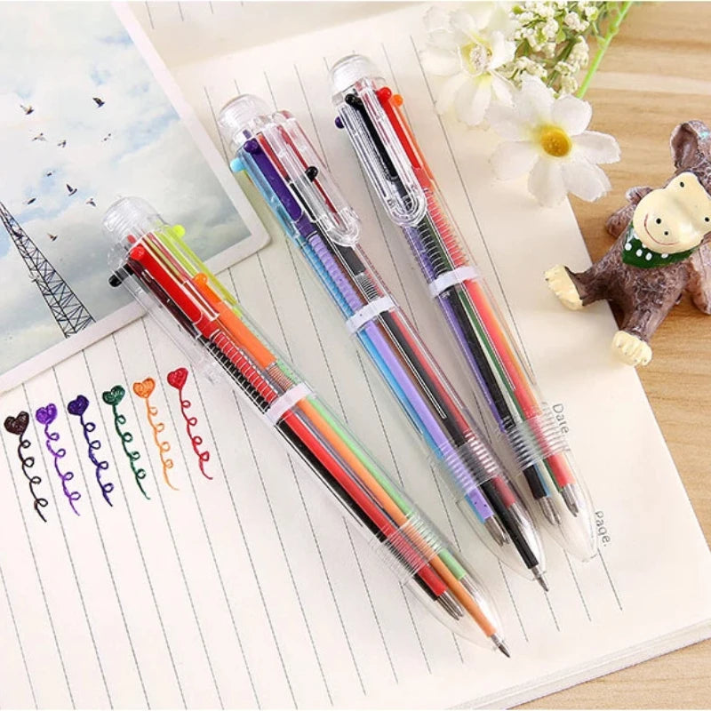 6 Ballpoint Pen Office Stationery Colored Oil Creative Multi-color Qme 3Pcs