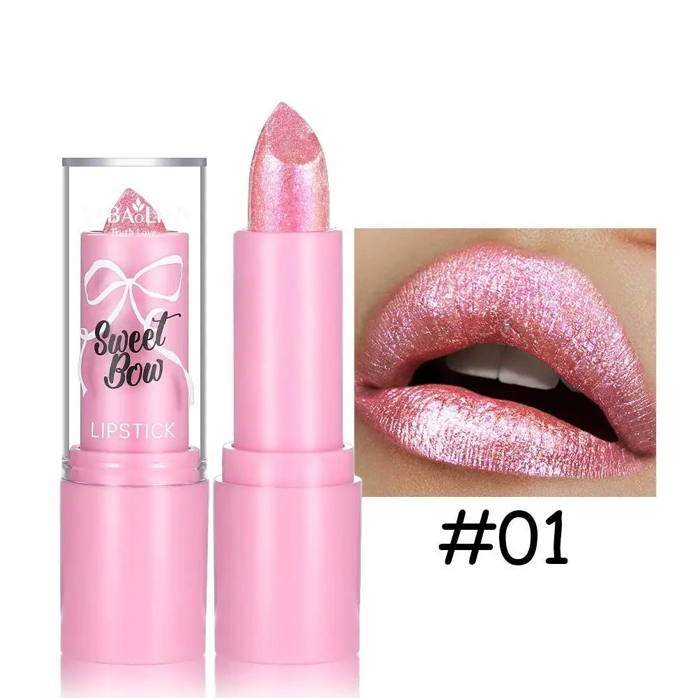 Metallic Pink Glitter Lipstick Long Lasting Shine Diamond Nude Qme 01