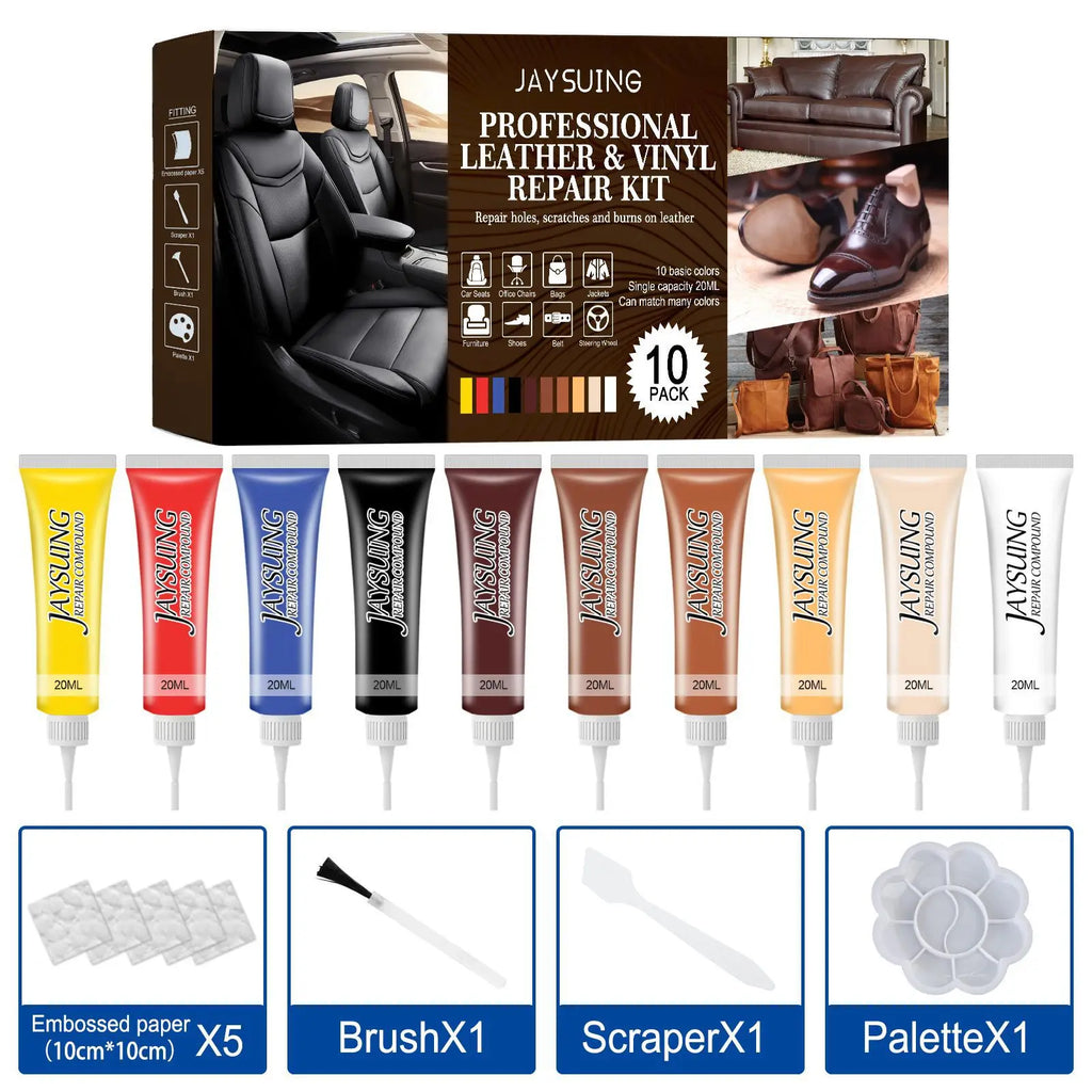 Car Leather Repair Gel Home Sofa Scratch Cracks Paint Care Shoes Complementary Color Refurbishing Auto Leather Restore Color Kit Qme 10 color Set