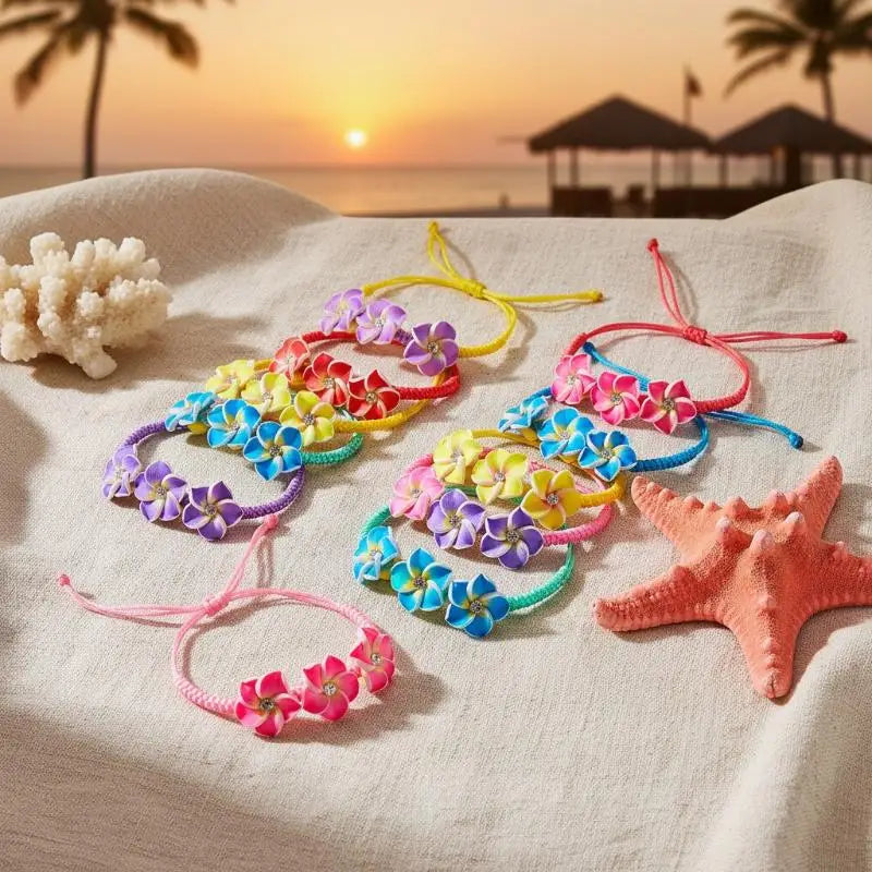 Boho Hawaiian Flower Bracelet Women Beaded Braid Rope Bangle Summer Qme
