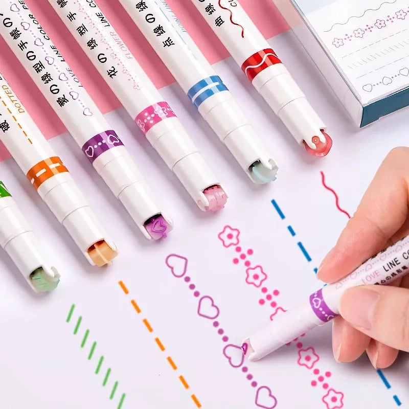 6-24pcs/set Flower Line Shape Highlighter Pen Roller Tip Curve Liner Marker Kawaii Stationery School Office Supplies Qme