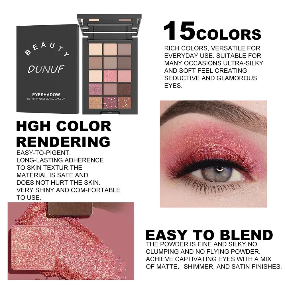 15-Grid Red Eyeshadow Palette Purple Glitter Pearlescent Matte Eye Shadow Shimmer Makeup Long Lasting Women Beauty Eye Cosmetics Qme