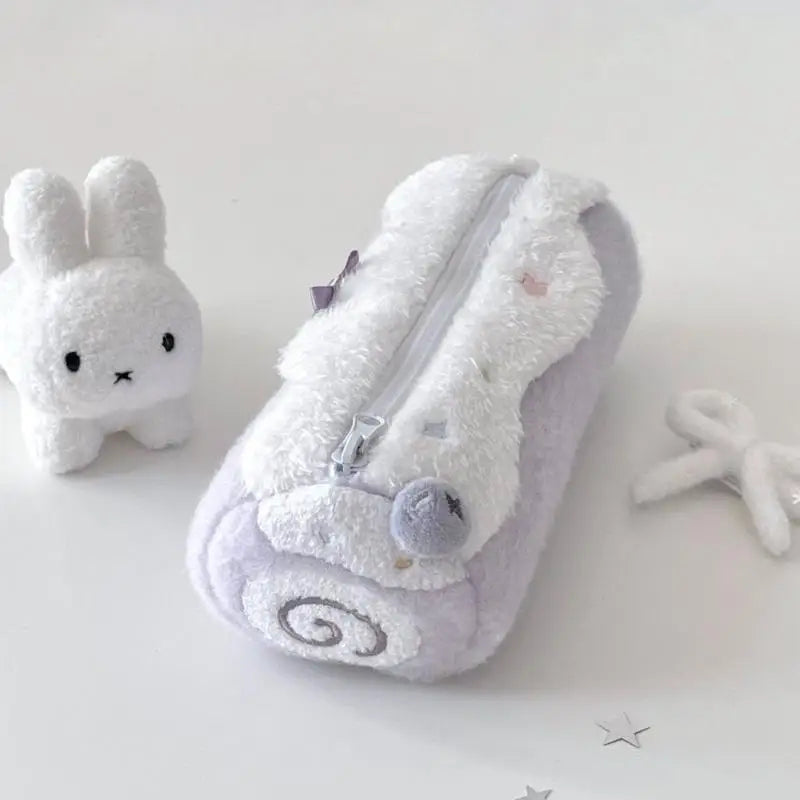 Cute Cream Swiss Roll Plush Pencil Case Large Capacity School Student Qme A1