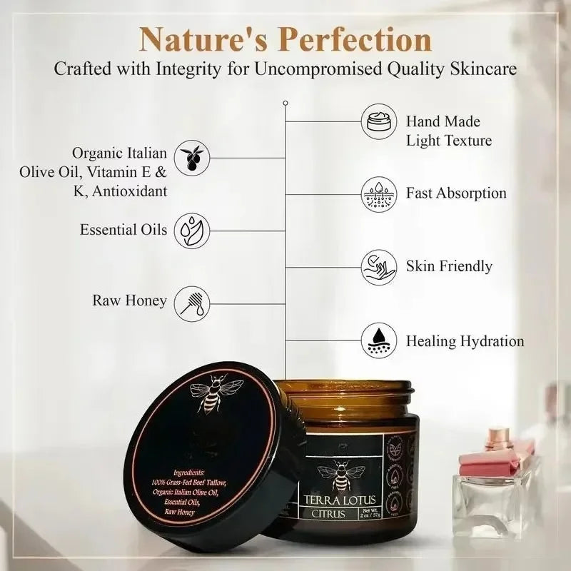 Organic Grass Fed Beef With Raw Honey Moisturizing Cream For Soft Smooth Skin Handmade All-Natural Moisturizer Skin Qme