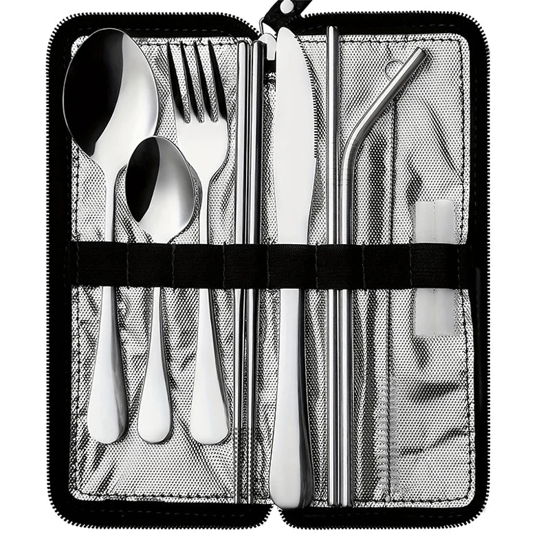 Portable Utensils Travel Camping Cutlery Stainless Steel Tableware Qme