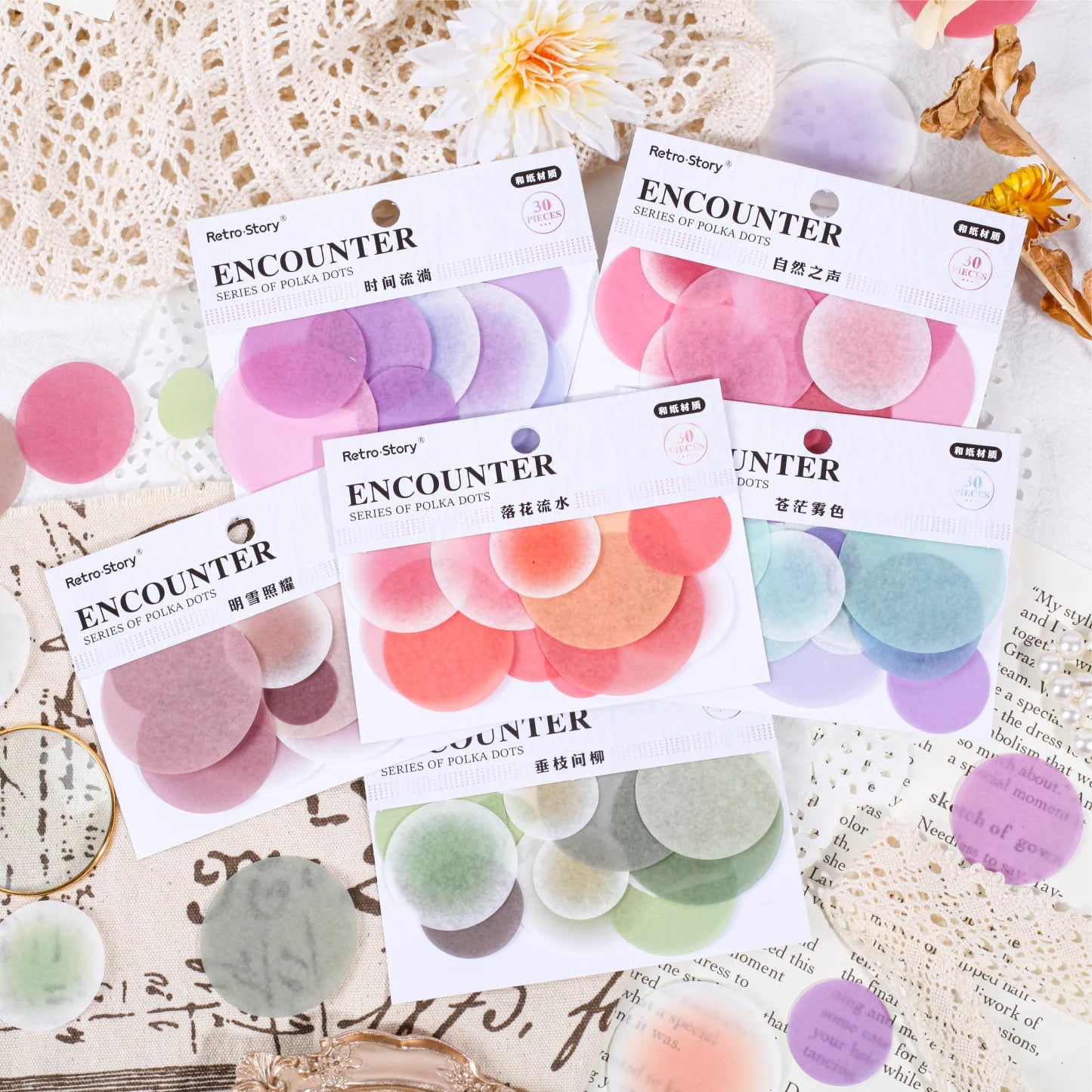 30 Sheets Watercolor Dot Adhesive Stickers Pack Labels Decoration for Diary Album Planner Scrapbook Notebook Journaling Supplies Qme